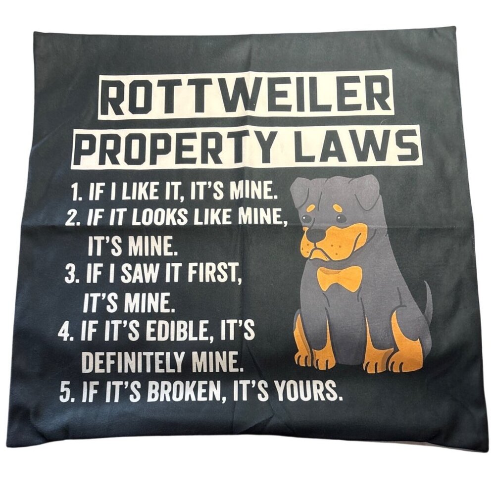 Rottweiler Pillow Cover Property Laws Decorative 18x18" Black White Zipper NWOT